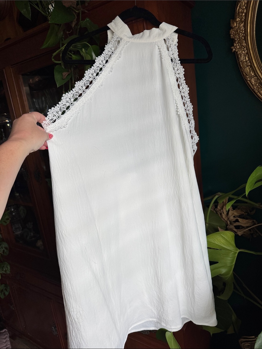 White Lace-Trim Halter Dress - Women